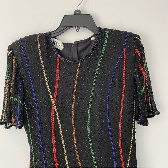 Swee Lo Vintage Multicolored Beaded Sequin Black Dress size Medium - Picture 2 of 9